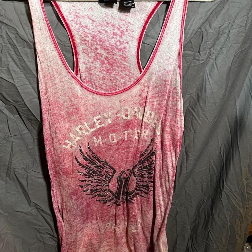 Harley-Davidson Womens Pink Burnout Studded Winged Rebel Racerback Tank Top L
